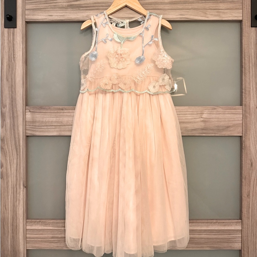 Elegant Blush Pink Floral Kids Dress